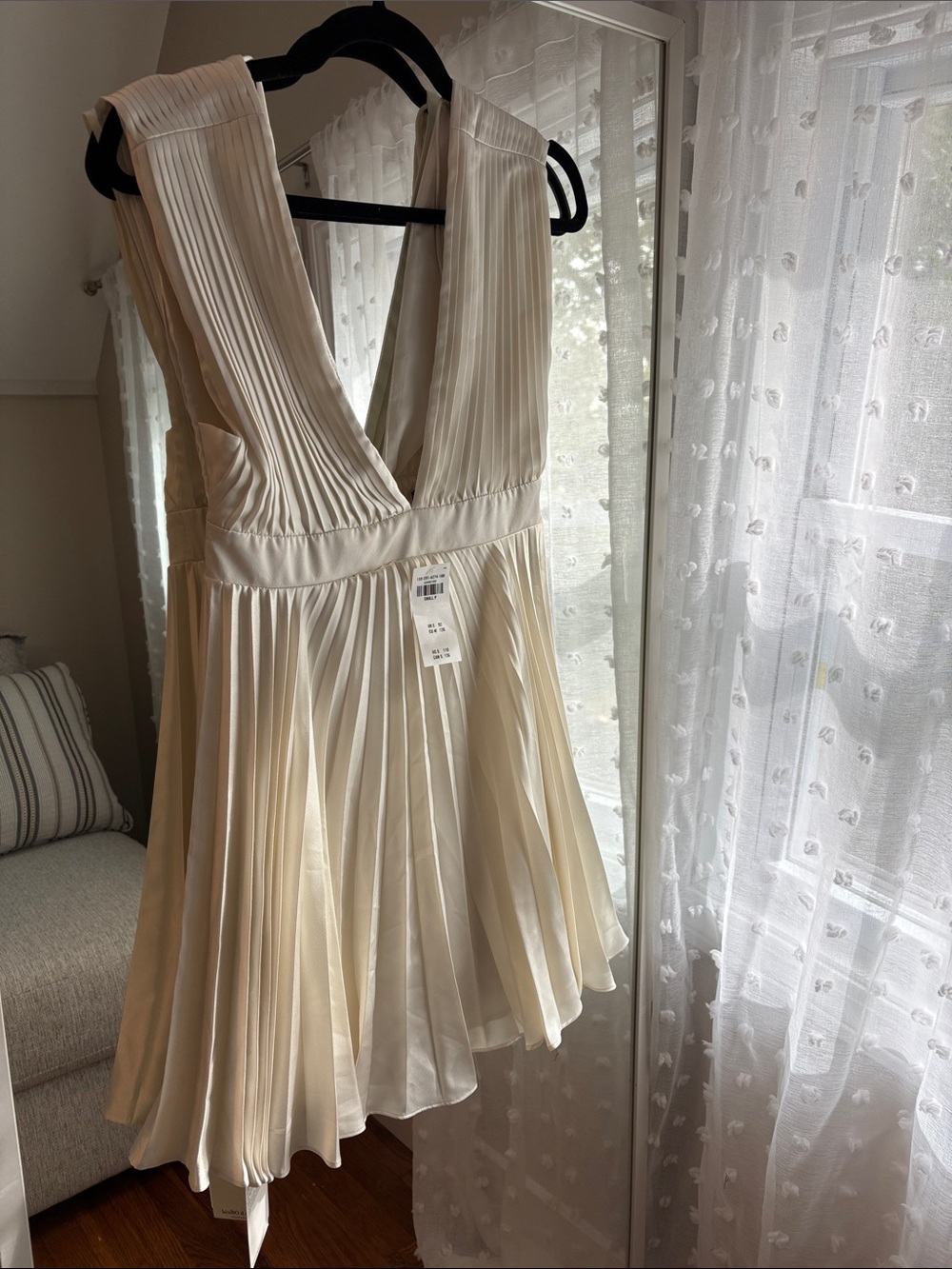 Abercrombie & Fitch Cream Pleated V-Neck Mini Dress